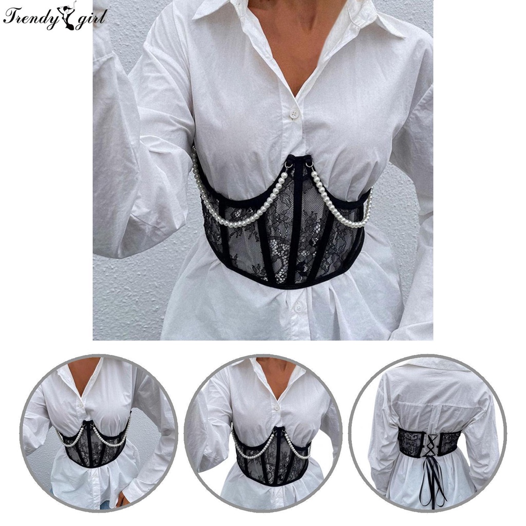 Đai nịt bụng hình chữ U phối ren đính ngọc trai nhân tạo thời trang cho nữ | BigBuy360 - bigbuy360.vn