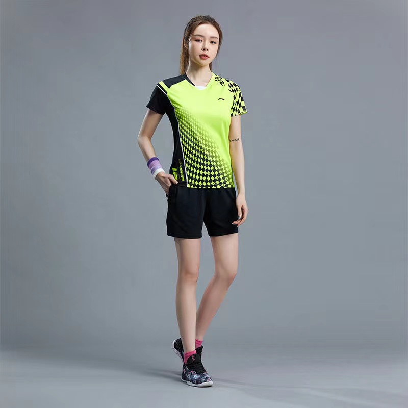 Li Ning Áo Thun Thể Thao Tay Ngắn Nhanh Khô Cho Nam Nữ Chơi Cầu Lông tennis Bàn Tay Ngắn