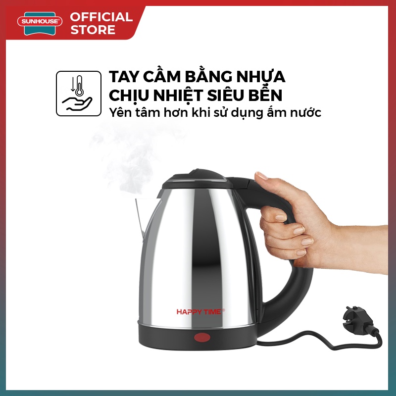 Ấm đun siêu tốc 1.5L Happy Time HTD1055 - Tư ngắt an toàn khi nước sôi & trào - Inox cao cấp - Tay cầm nhựa siêu bền