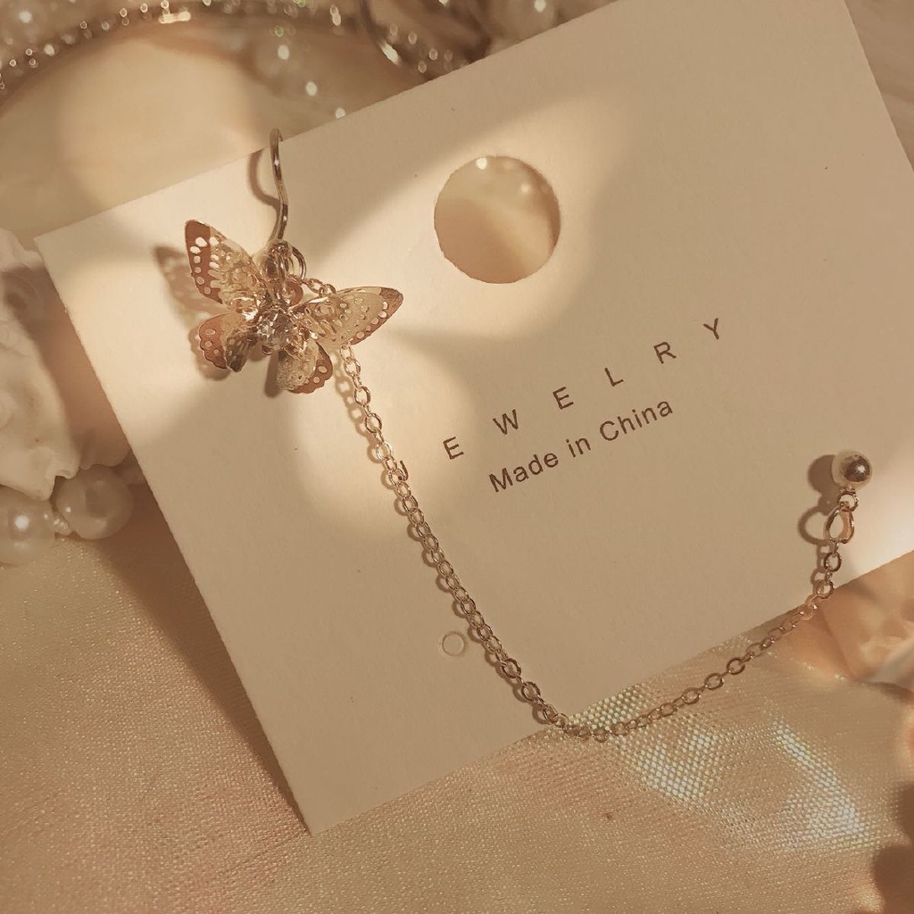 Bông Tai Mạ Bạc 22461 S925 Hai Lớp Hình Bướm Ba Chiều Phong Cách Nhật Hàn