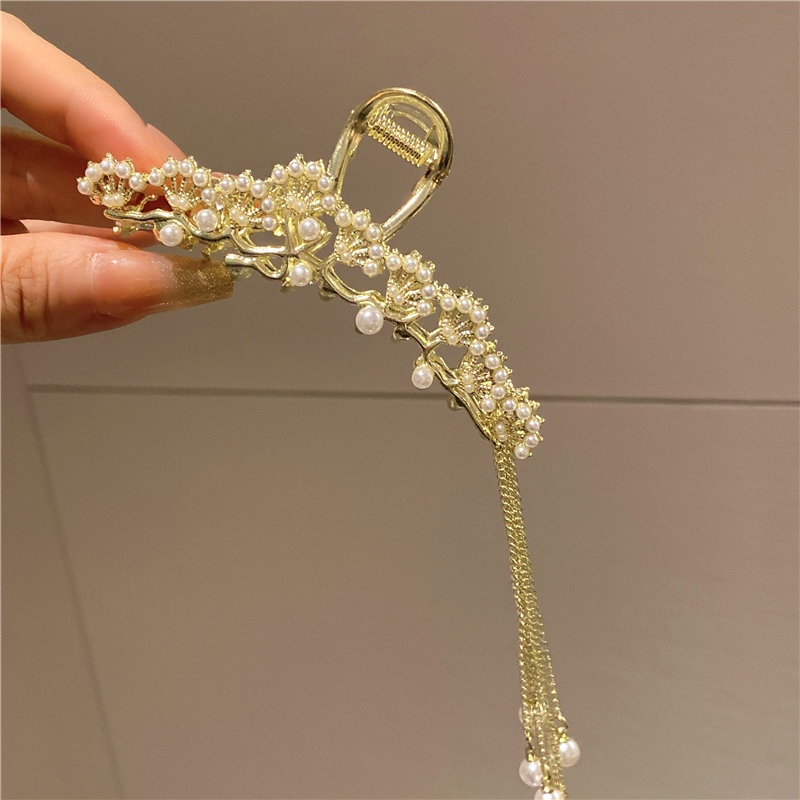 Kẹp Tóc Tua Rua Đính Ngọc Trai Bằng Kim Loại Kiểu Cổ Điển 202