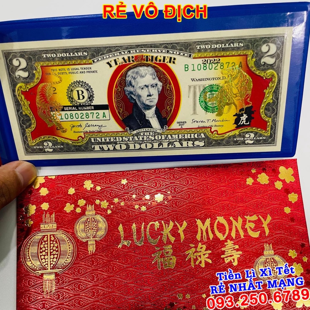 2USD Hình Con Hổ Mạ Vàng - Lì Xì Tết 2022