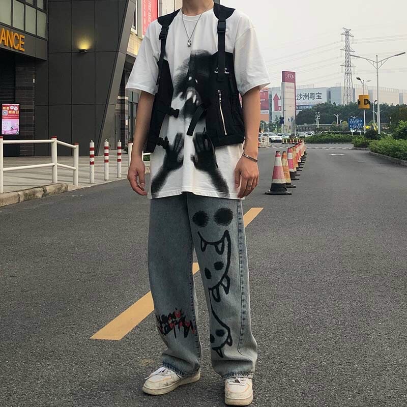 Quần jean ống rộng nam nữ hoạ tiết mã 12 | BigBuy360 - bigbuy360.vn