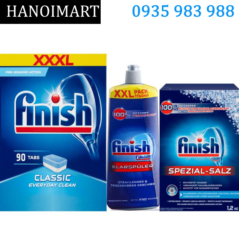Combo Viên rửa bát Finish classic 90v + Muối rửa bát Finish 1.2kg + Nước làm bóng finish 1150ml