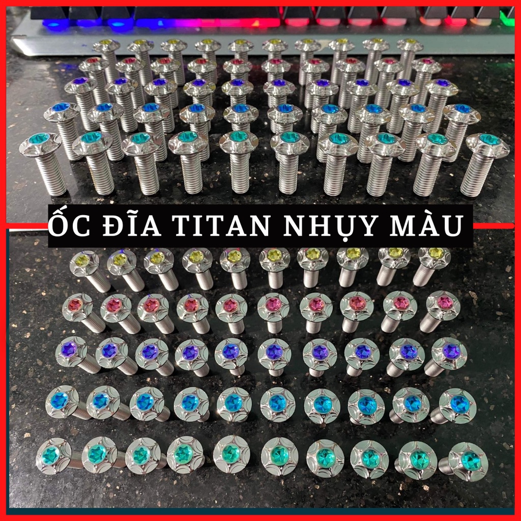 Ốc đĩa titan gr5 tẩy trắng nhụy màu lắp đĩa thắng mọi loại xe