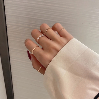 Bộ 5 nhẫn đính ngọc trai phong cách thời trang Hàn Quốc cho nữ