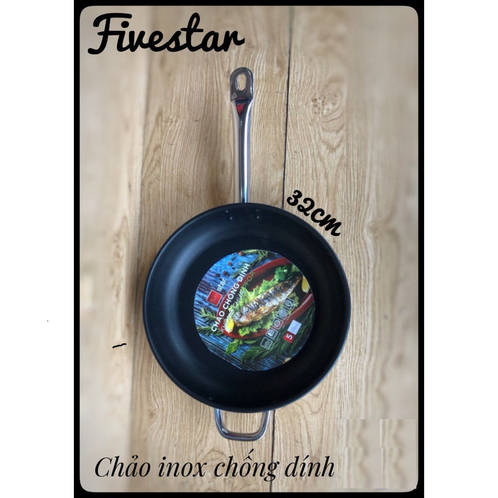 Chảo chống dính inox Fivestar 3 đáy bếp từ 32cm tặng 1 sạn dừa