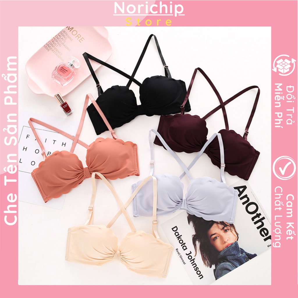 Áo bra nữ không gọng hai dây chéo lưng cá tính đệm mềm ôm sát vòng một tạo form đẹp có viền bèo gợi cảm NORICHIP.