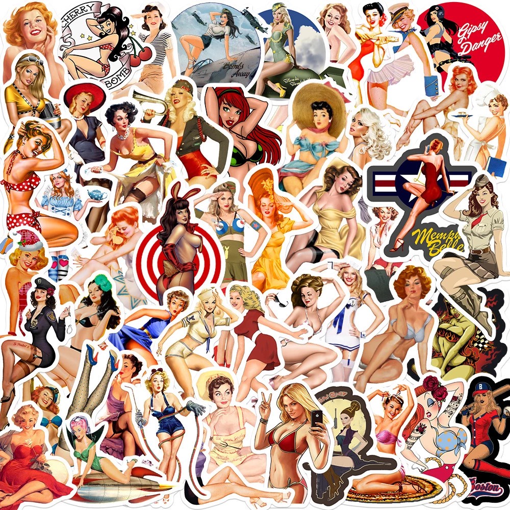 Sticker Sexy girl phong cách retro cổ điển hấp dẫn trang trí mũ bảo hiểm, laptop, đàn guitar, tủ lạnh,...