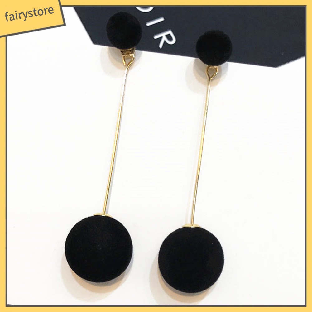 Khuyên Tai Dáng Dài Đính Quả Bông bằng Lông thú giả xinh xắn