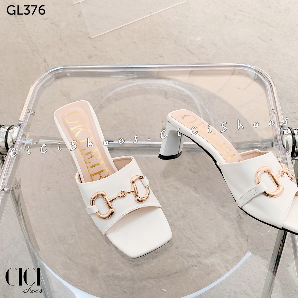 Giày cao gót nữ CiCi Shoes 5cm gót dẹt, guốc quai da lõm móc xích - GL376