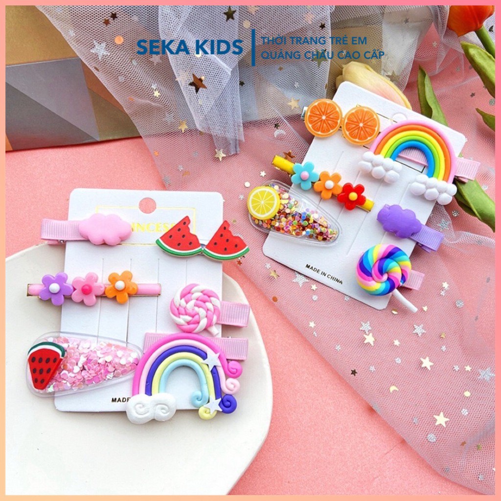 Kẹp tóc cho bé set, kẹp cầu vồng bé gái phong cách Hàn Quốc kẹp tóc mái hoạt hình cute - Seka 2105.23. CS16