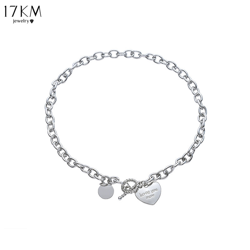 Dây Chuyền 17KM Mặt Hình Trái Tim Khắc Chữ Cổ Điển Phong Cách Hàn Quốc