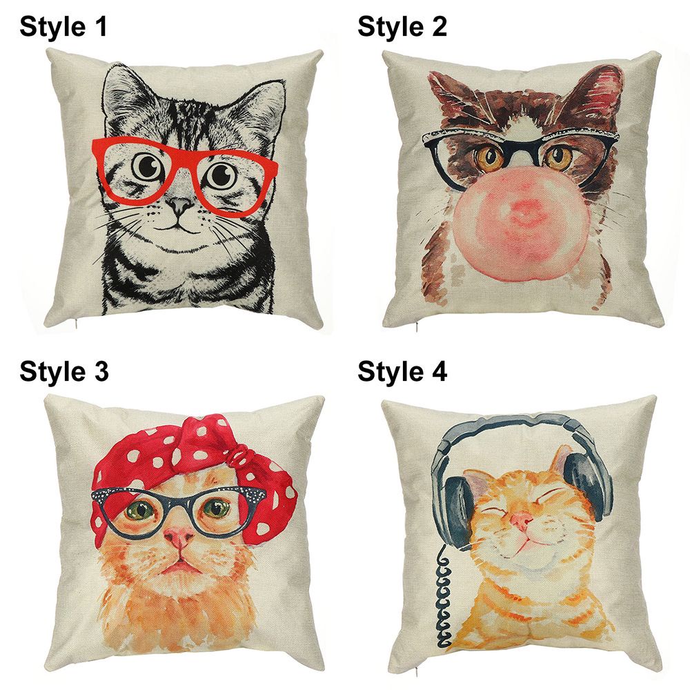 ❤LANSEL❤ Sofa Cushion Cover Home Decoration Pillow Case Pillowcase Cute Cat Children Room Pet Animal Print Linen Lovely Pillow Covers