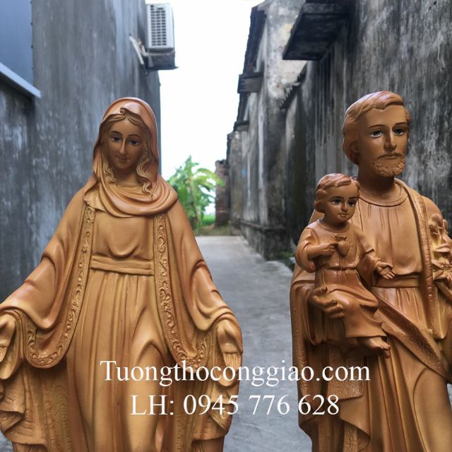 Combo tượng Đức Mẹ Ban Ơn và Thánh Giuse Bế Chúa 40 giả gỗ