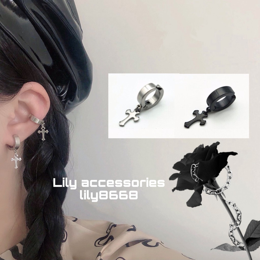 Cross Ear cuff kẹp tai titan thánh giá hoa cho nam nữ không cần xỏ lỗ không gỉ không đen không dị ứng