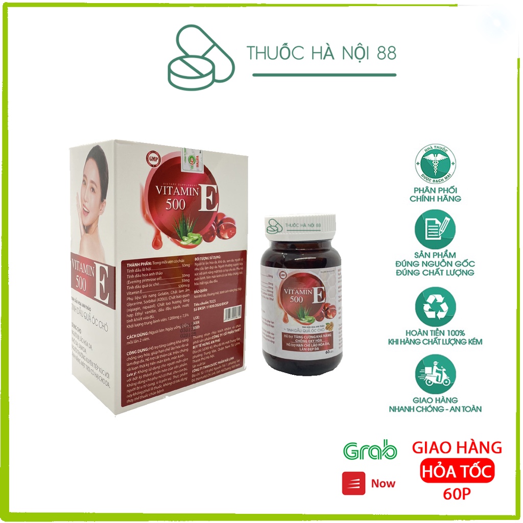 Viên uống sáng da VITAMIN E 500 -Tinh dầu hoa anh thảo ,óc chó - Giúp làm đẹp da, tăng cường nội tiết tố nữ
