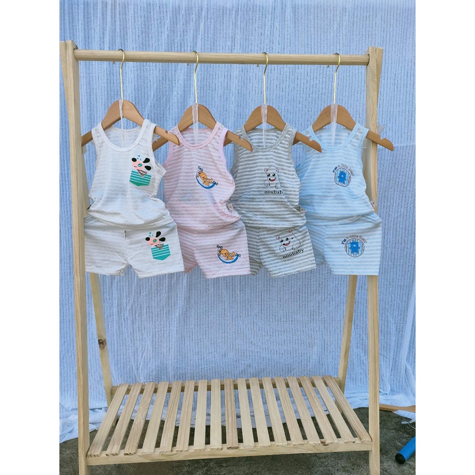 Bộ cộc tay cotton giấy cotton kẻ bé trai bé gái 4-15kg