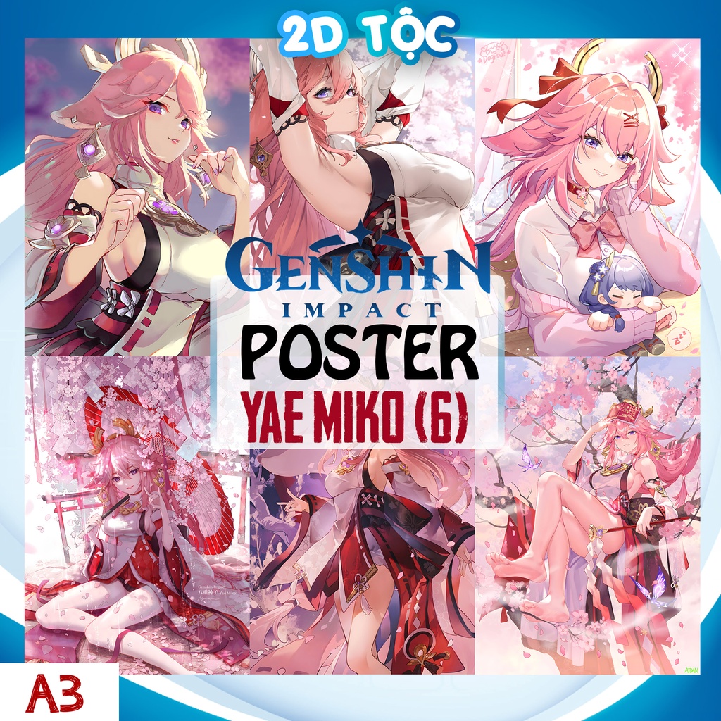 ẢNH POSTER A3 DÁN TƯỜNG CAO CẤP YAE MIKO (6) GAME GENSHIN IMPACT BY 2D TỘC SHOP