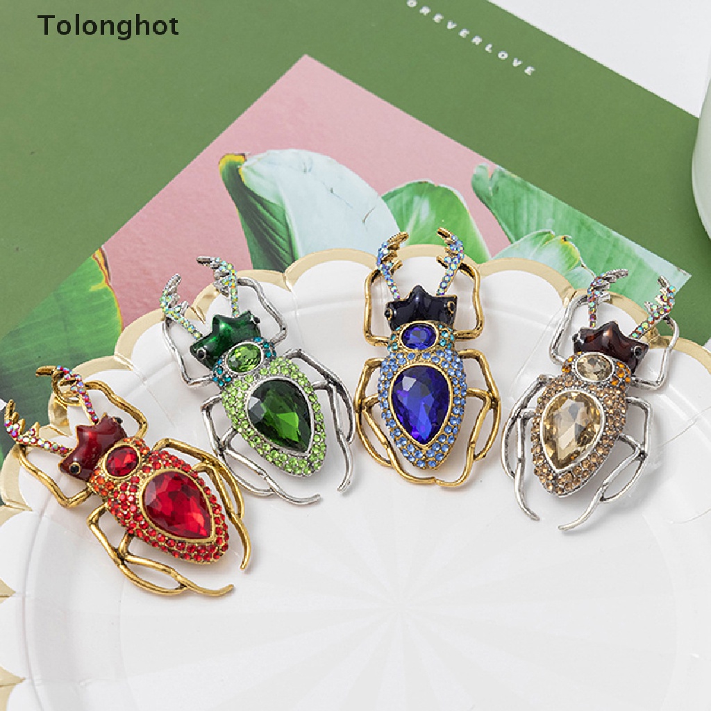 Tolonghot &gt; Ghim Cài Áo Khoác Hình Bọ Cánh Cứng Pha Lê Bốn Màu Phong Cách Punk Vintage Cá Tính Thời Trang Cho Nữ