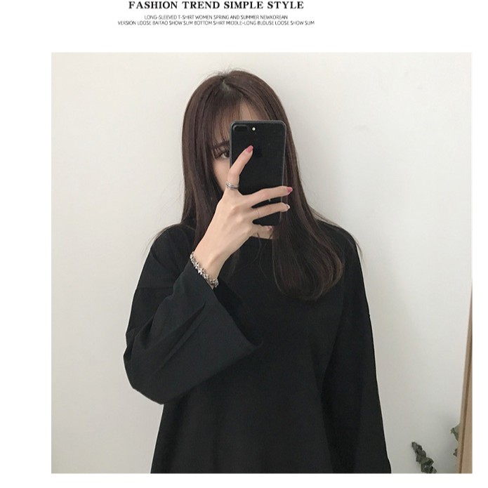 SUXI Áo thun cổ tròn màu trơn dáng rộng cỡ lớn thời trang nữ phong cách Hàn Quốc