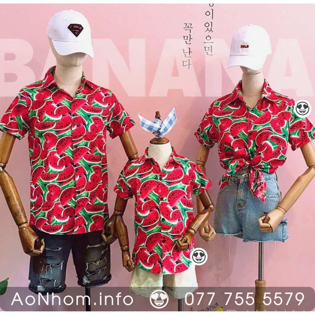 Áo sơ mi trái cây, Sơ mi Hawaii đi biển - Dưa hấu đỏ, Dưa hấu vàng - Đủ size Em Bé, S, M, L, XL, XXL, XXXL - #AB003