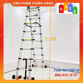 [ NEW 2020 ] Thang Nhôm Rút Đôi Chữ A (2.5M+2.5M) - Có Bánh Xe. Tải trọng 300kg [ SẴN HÀNG ] HÓT