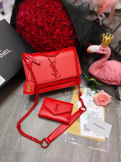 Túi đeo chéo logo cùng màu kèm ví size 22 fullbox