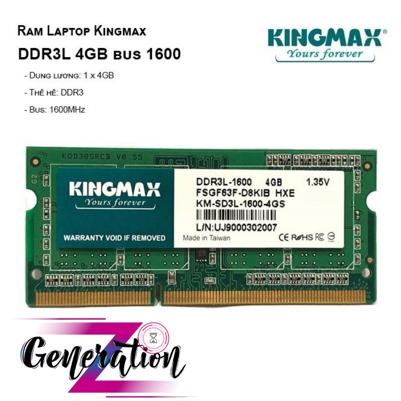 Ram laptop Kingmax 4GB DDR3L 1600MHz - Chính hãng