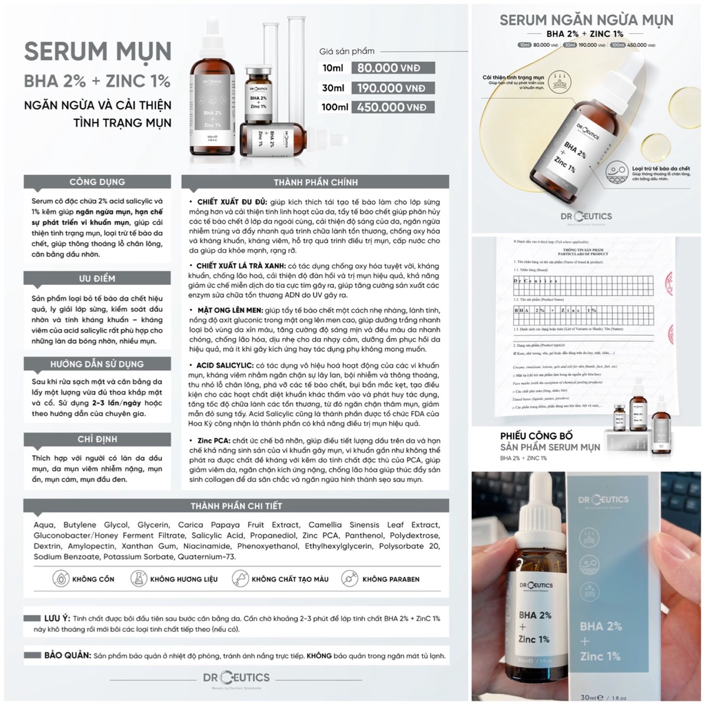 Serum Vitamin B3 DrCeutics 30ml - Làm Sáng, Đều Màu Da &amp; Se Khít LCL - Niacinamide 12% + NAG 5%