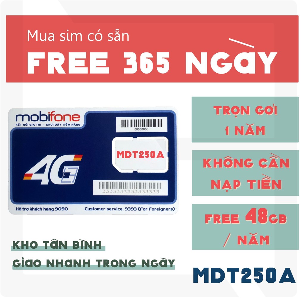 Sim Chuyên Data 4G Mobifone Mdata250A 4GB Mỗi Tháng Trong Một Năm Không Phát Sinh