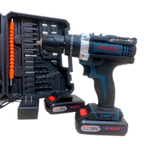 Máy Khoan Bắn Vít Dùng Pin Bosch 36V- Máy Khoan 3 Chức Năng Có Búa- Tặng Bộ Phụ Kiện 24 Chi Tiết Hàng Loại 1