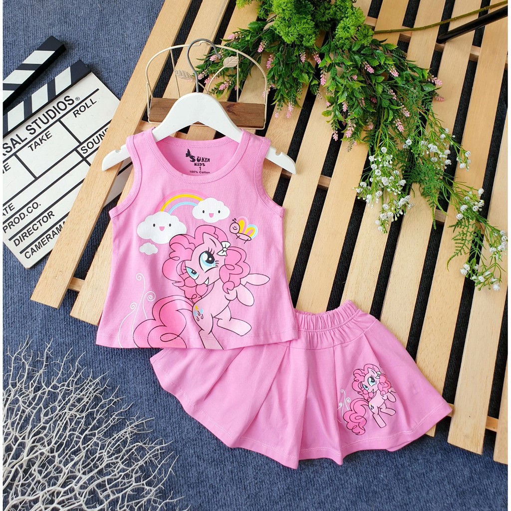Set váy áo sát nách in hình PONY siêu cute cho bé gái