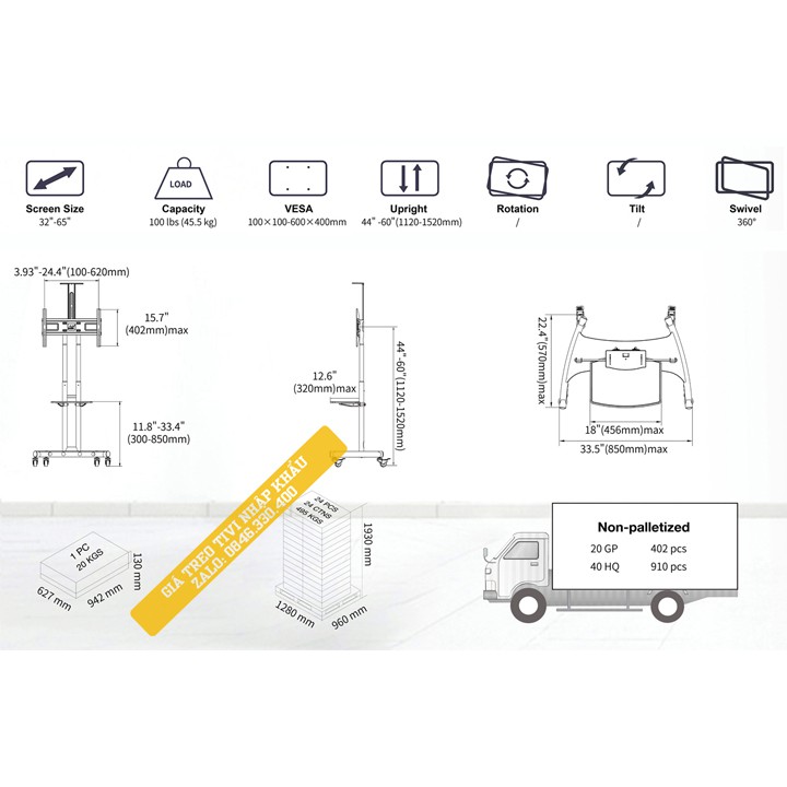 Giá Treo Tivi Di Động NB AVA1500 32 - 65 Inch - Kệ Treo Tivi Phòng Họp Hội Nghị Trực Tuyến Có Bánh Xe