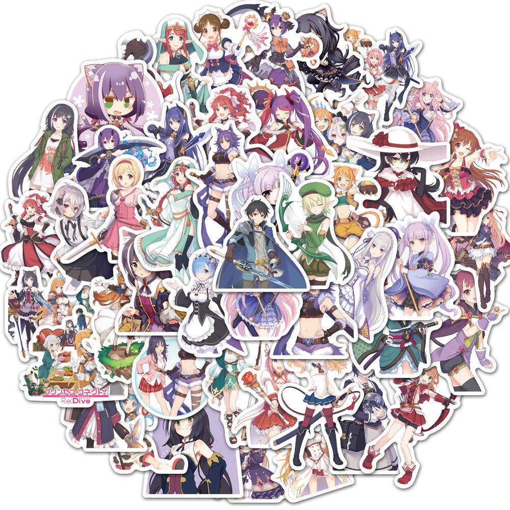 Set 50 miếng sticker dán trang trí chống thấm hình game Princess Connect! Re:Dive