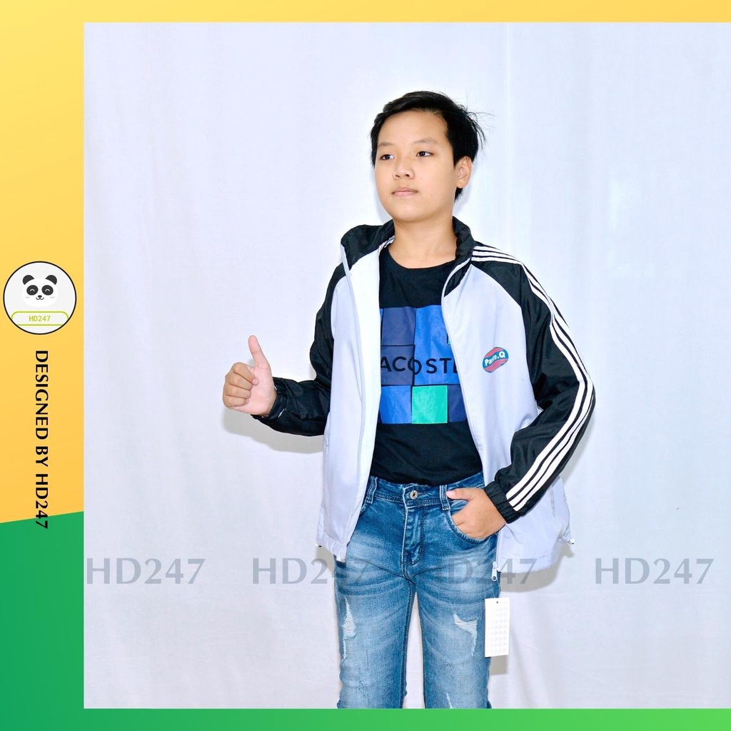Áo khoác bé trai bé gái size đại phối màu dù 2 lớp cổ bẻ in hình cá tính HD247 0326