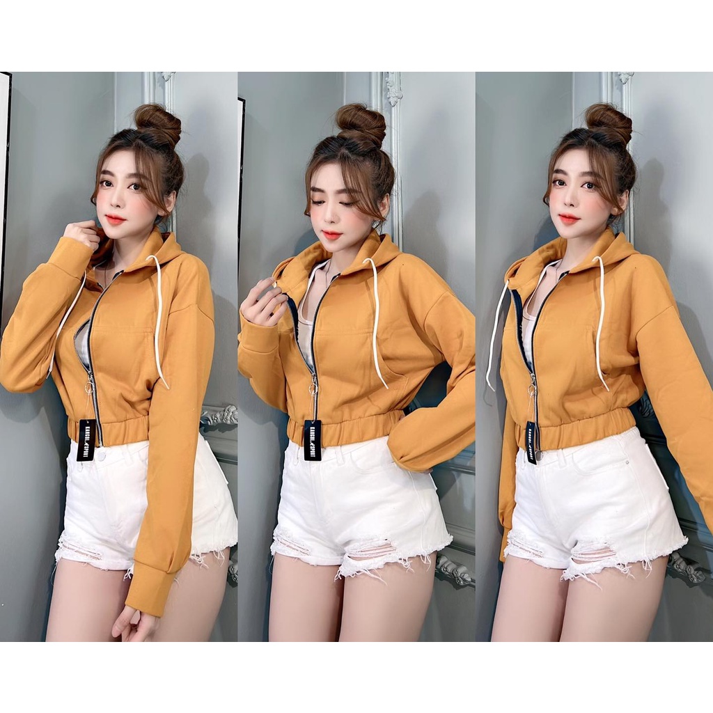 Áo Khoác Croptop Lửng Nữ Mẫu Kiểu Chống Nắng Có Nón Trùm Đầu Tiện Lợi Hàng QC VNXK