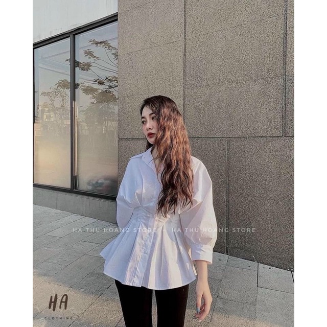 Áo Sơ Mi Trắng Tay Bồng chít eo