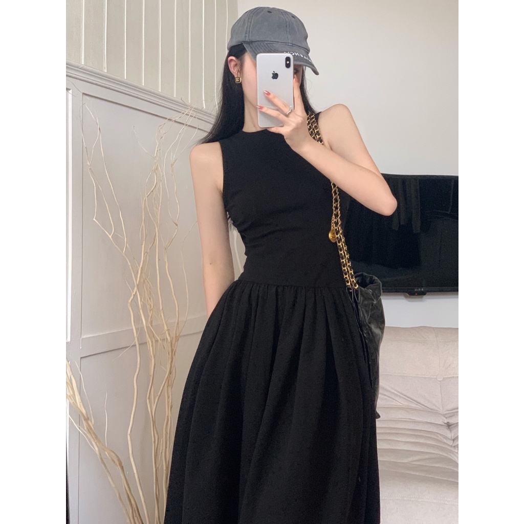 Đầm Dài Không Tay Màu Đen Thiết Kế Đơn Giản Thời Trang Mùa Hè Phong Cách Hàn Quốc Cho Nữ