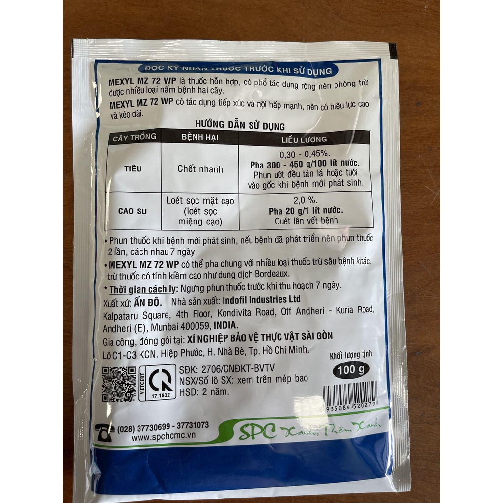 Mexyl MZ 72WP 100g SPC - Trừ Bệnh Vàng Lá, Thối Rể Và Các Loại Nấm Hại Cây Trồng