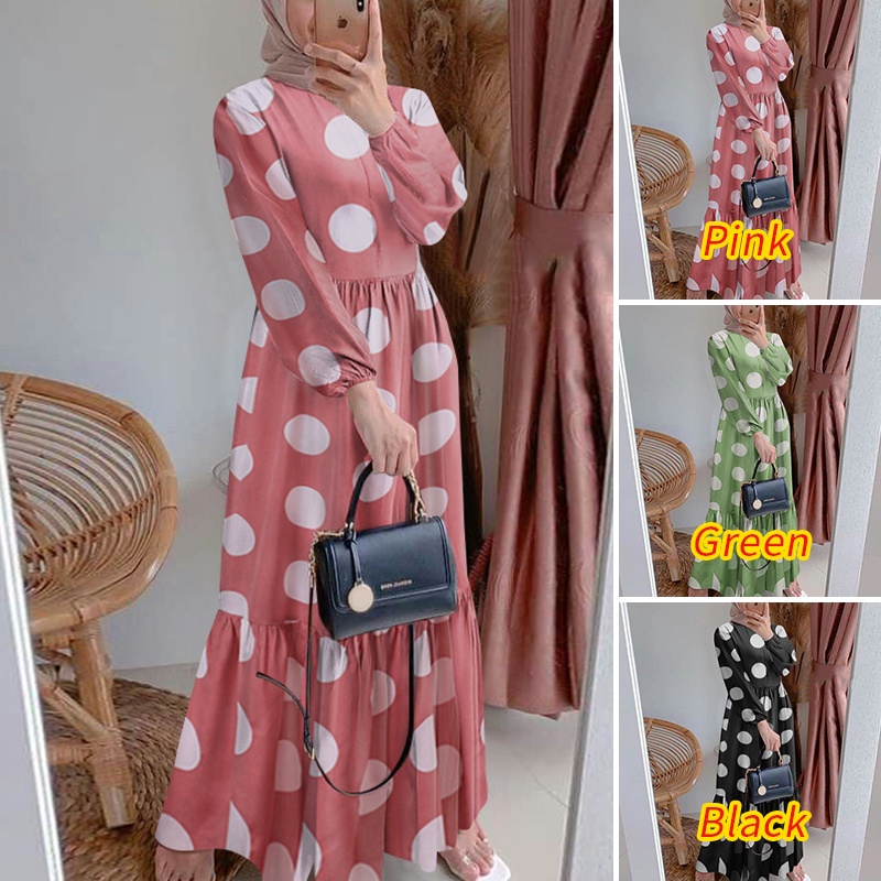 Zanzea Đầm Tay Dài Xếp Tầng Họa Tiết Chấm Bi Phong Cách Retro Thanh Lịch Dành Cho Phụ Nữ Hồi Giáo