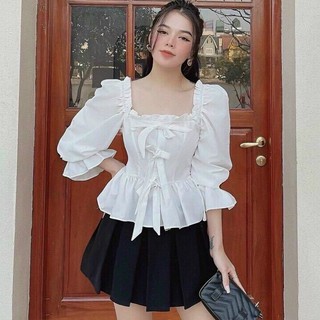 Áo kiểu cổ vuông tay bèo