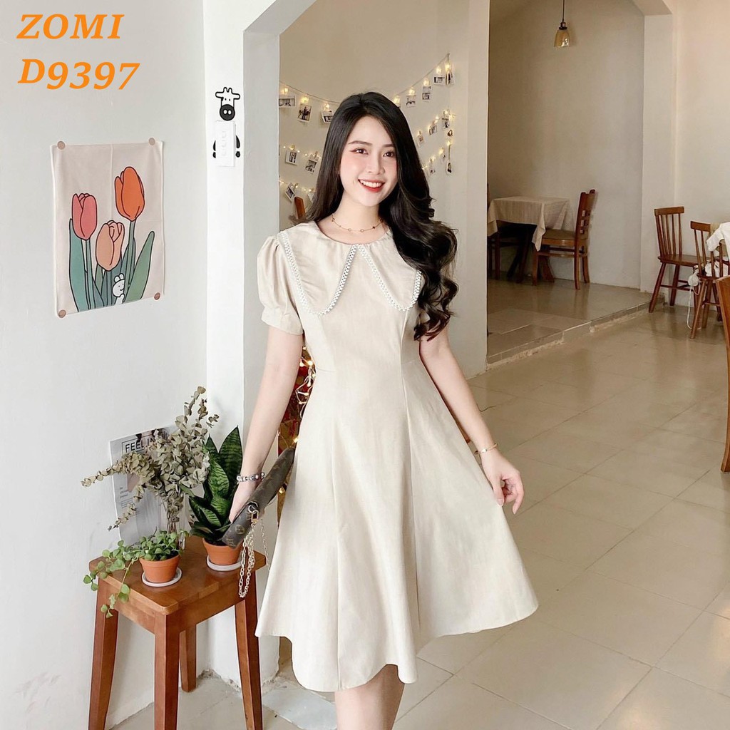 Đầm xòe cổ ren tay phồng thanh lịch ZOMI-D9397