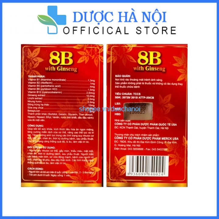 Vitamin tổng hợp 8B with Ginseng, bồi bổ sức khỏe, tăng cường thể lực Hộp 10 vỉ 10 viên nang mềm