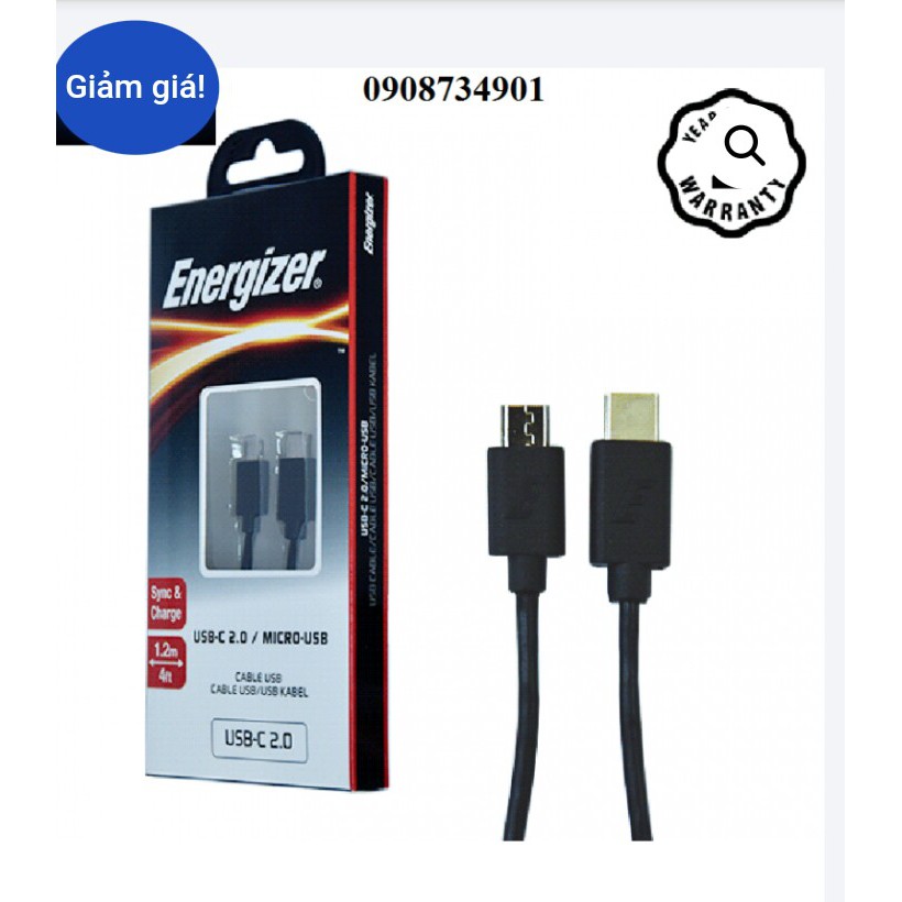 Cáp Micro USB đầu USB-C 2.0 C11C2MCGBK4 2A- HÀNG CHÍNH HÃNG MỸ ENERGIZER