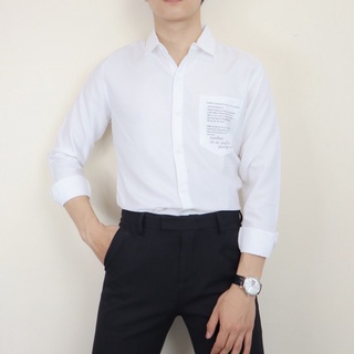 Áo sơ mi nam trắng túi chữ