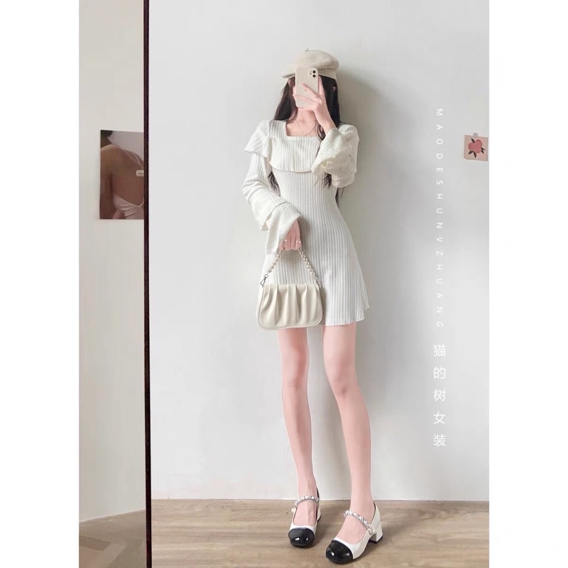 Đầm trắng tiểu thư tay xoè rủ nhẹ Aimee closet