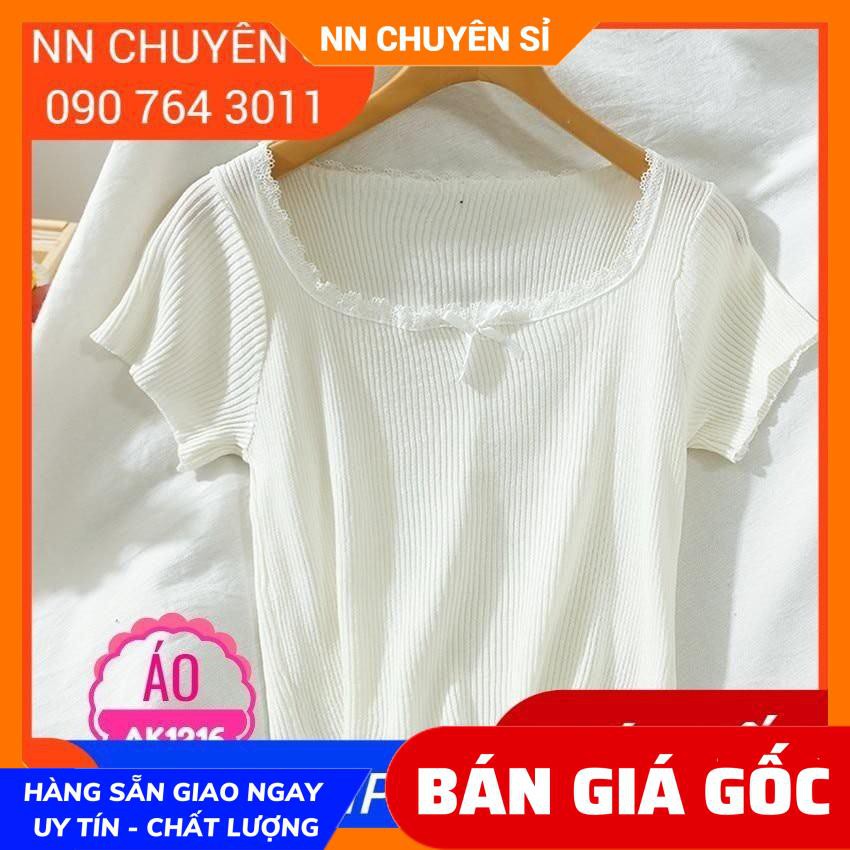 ÁO THUN GÂN PHỐI REN NƠ CỰC XINH ⚡ HÀNG ĐẸP ⚡ ÁO CROP TOP ⚡ ẢNH SHOP TỰ CHỤP ⚡ ÁO REN AK1216