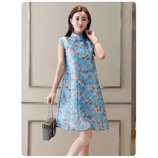 Đầm bầu cổ tàu họa tiết cá