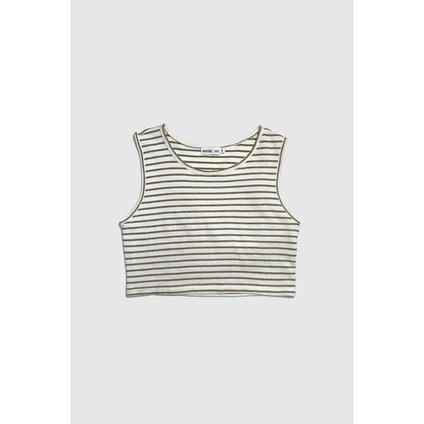 Áo croptop Maybi ôm thun sọc không tay